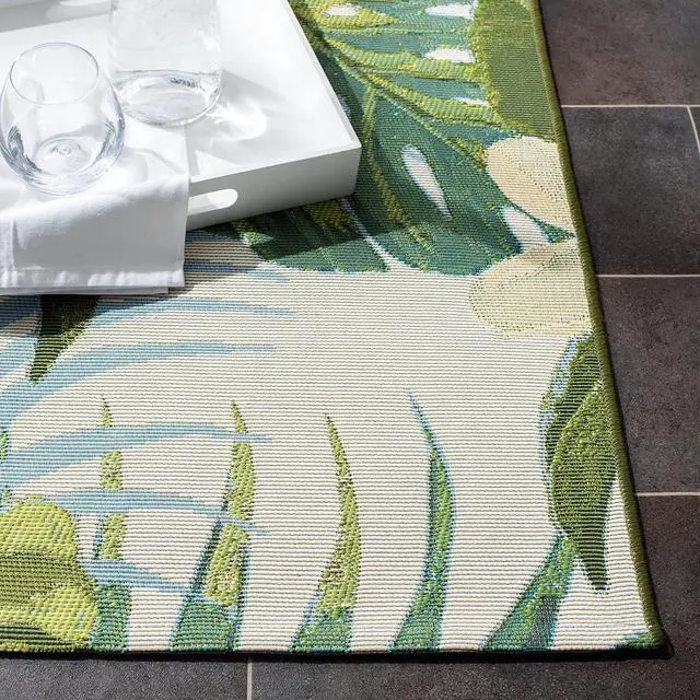 Alt view image 4 of 6 - SAFAVIEH Washable Rug Outdoor Barbados Collection - 4' x 6', Green & Pink, Non-Shedding & Easy to Clean, Ideal for Patio, Backyard, Mudroom (BAR516X)