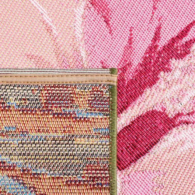 Alt view image 6 of 6 - SAFAVIEH Washable Rug Outdoor Barbados Collection - 4' x 6', Green & Pink, Non-Shedding & Easy to Clean, Ideal for Patio, Backyard, Mudroom (BAR516X)
