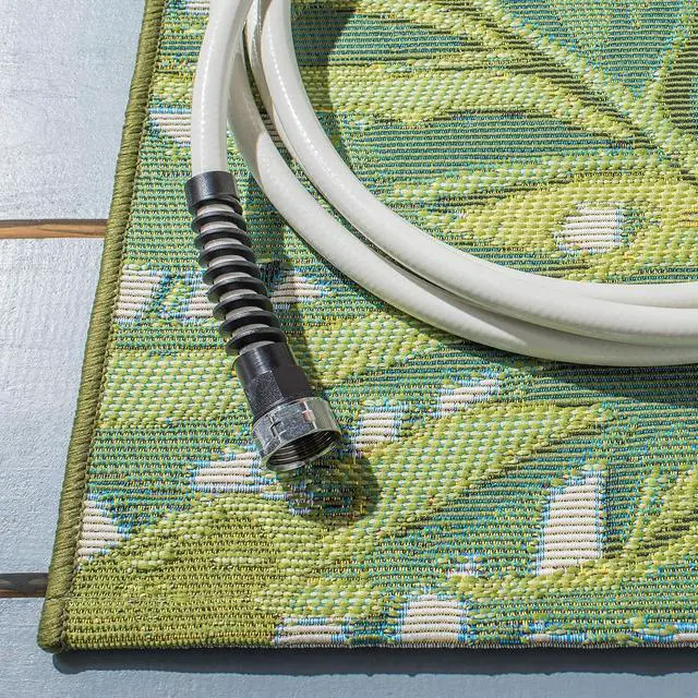 Alt view image 5 of 6 - SAFAVIEH Washable Rug Outdoor Barbados Collection - 4' x 6', Green & Pink, Non-Shedding & Easy to Clean, Ideal for Patio, Backyard, Mudroom (BAR516X)