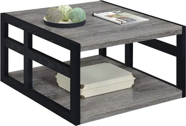 Alt view image 4 of 7 - Convenience Concepts Monterey Square Coffee Table with Shelf, Weathered Gray/Black