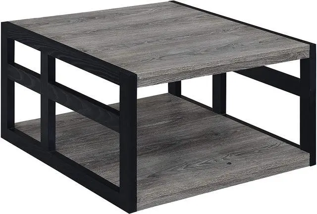 Main image of Convenience Concepts Monterey Square Coffee Table with Shelf, Weathered Gray/Black