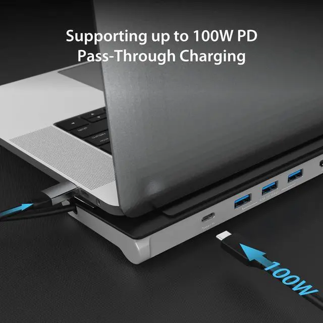 Alt view image 7 of 7 - USB-C 4K HDMI Docking Station (9-in-1) 4K HDMI 5Gbps USB-A x3 Card Reader PD 100W Gigabit Ethernet Combo Audio Jack for MacBook and Windows USB-C Laptop (JCD533)