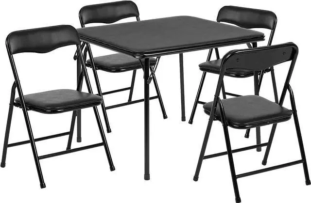 Alt view image 4 of 7 - HBCY Creations 5 Piece Kid's Folding Table and Chairs Set - Black Design - Lightweight & Portable - Safety Lock Feature - Seating for 4, Welcome to consult