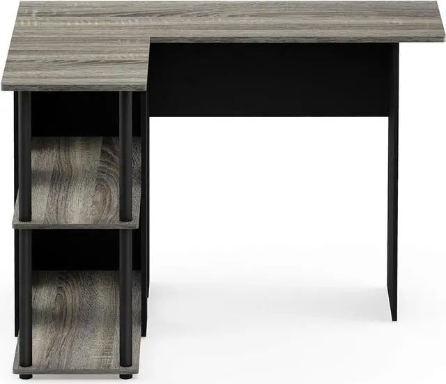 Alt view image 4 of 6 - Furinno Abbott L-Shape Computer Desk with Bookshelf, French Oak Grey/Black