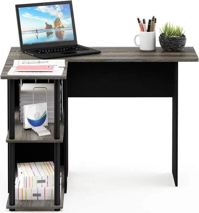Alt view image 5 of 6 - Furinno Abbott L-Shape Computer Desk with Bookshelf, French Oak Grey/Black