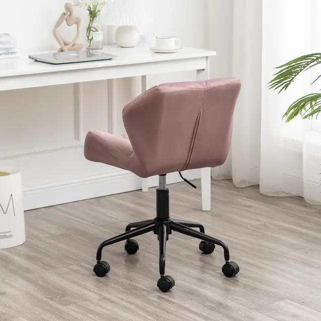Alt view image 5 of 7 - Roundhill Furniture Eldon Diamond Tufted Adjustable Swivel Office Chair, Mauve