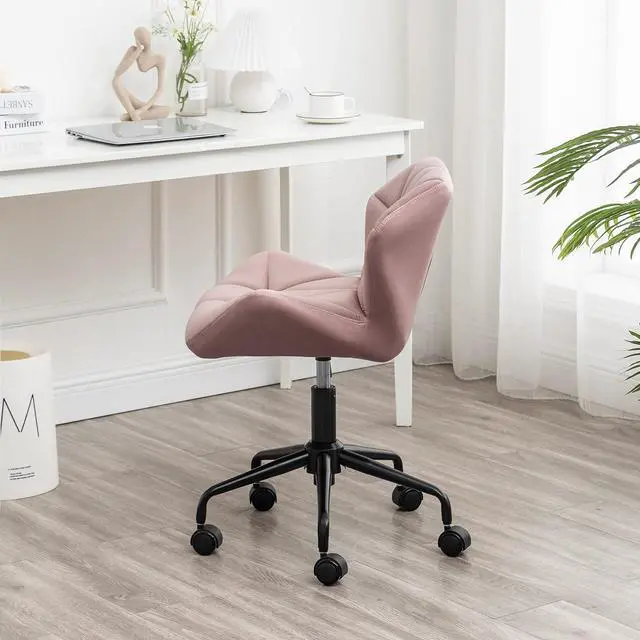 Alt view image 4 of 7 - Roundhill Furniture Eldon Diamond Tufted Adjustable Swivel Office Chair, Mauve