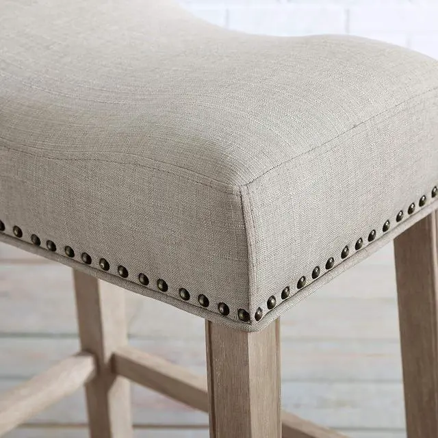 Alt view image 5 of 5 - Roundhill Furniture Coco Upholstered Backless Saddle Seat Counter Stools 25.5" Height, Set of 2, Fabric, Tan