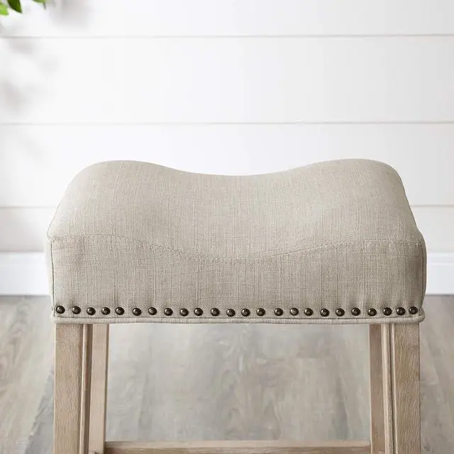 Alt view image 3 of 5 - Roundhill Furniture Coco Upholstered Backless Saddle Seat Counter Stools 25.5" Height, Set of 2, Fabric, Tan