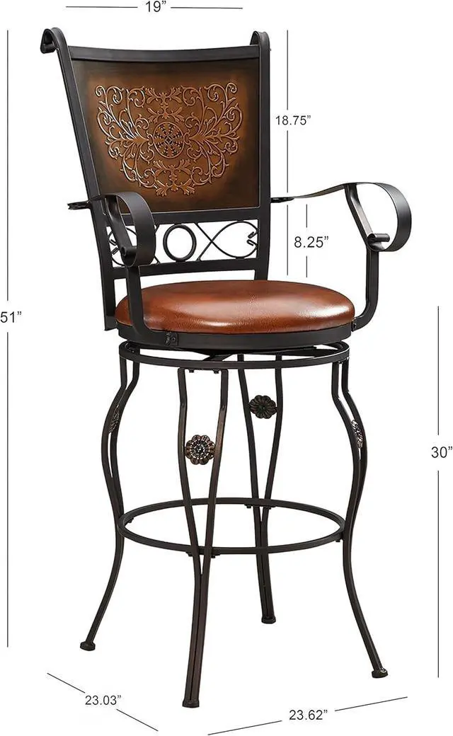 Alt view image 3 of 7 - Powell Company Big and Tall Copper Stamped Back Barstool with Arms Bar Stool, Bronze