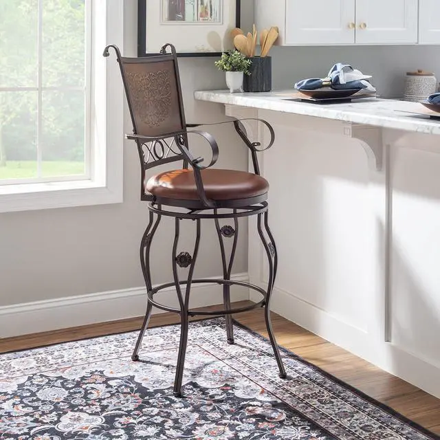 Alt view image 2 of 7 - Powell Company Big and Tall Copper Stamped Back Barstool with Arms Bar Stool, Bronze
