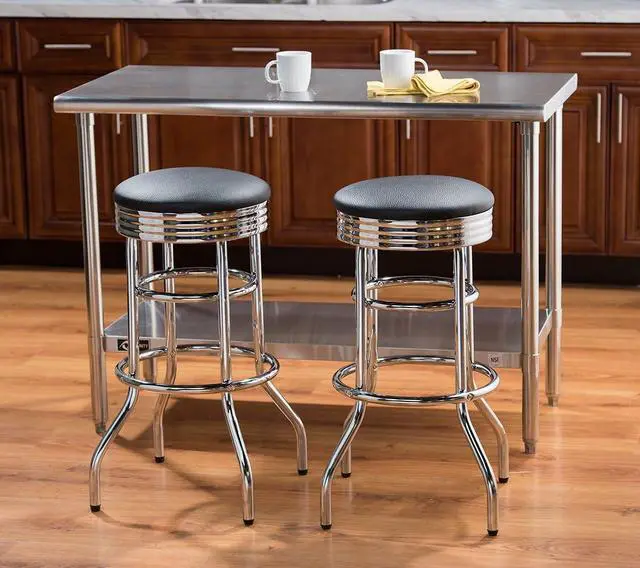 Alt view image 2 of 7 - TRINITY Heavy Duty 30-Inch Backless Swivel Bar Stool for Kitchen, Garage, or Workshop, Chrome Finish with Faux Leather Seat, 2 Pack, Black