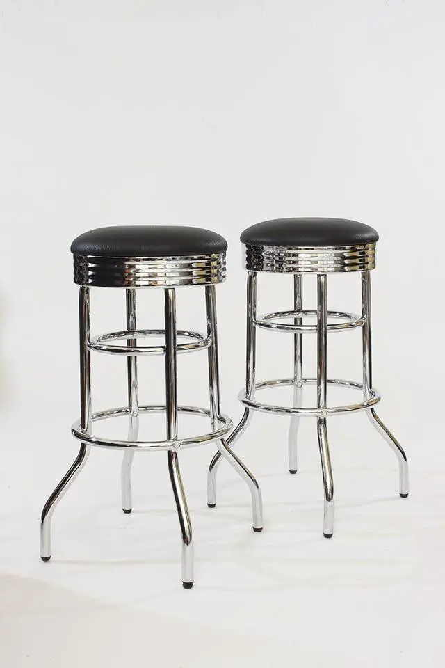 Alt view image 3 of 7 - TRINITY Heavy Duty 30-Inch Backless Swivel Bar Stool for Kitchen, Garage, or Workshop, Chrome Finish with Faux Leather Seat, 2 Pack, Black