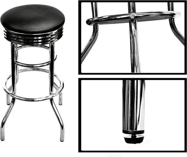Alt view image 7 of 7 - TRINITY Heavy Duty 30-Inch Backless Swivel Bar Stool for Kitchen, Garage, or Workshop, Chrome Finish with Faux Leather Seat, 2 Pack, Black