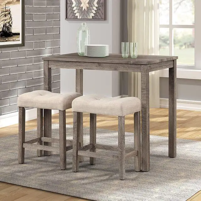 Alt view image 2 of 4 - Roundhill Furniture Sora Button Tufted Counter Height Saddle Stools, Set of 2, Taupe