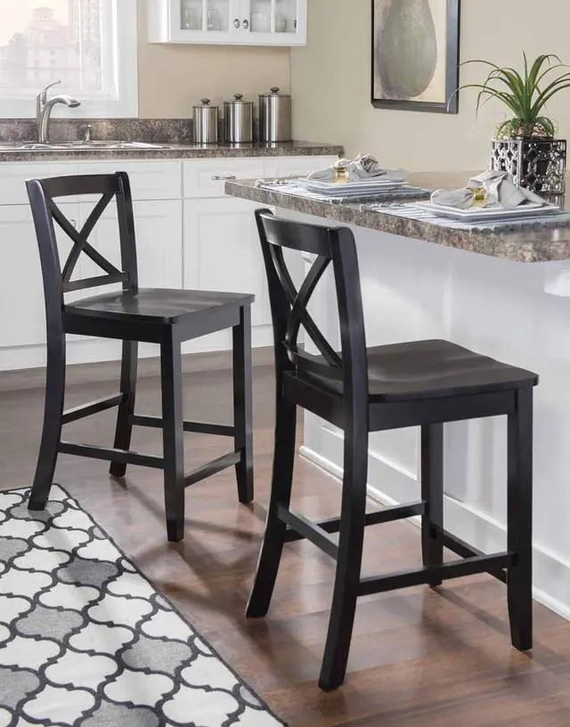 Alt view image 2 of 7 - Linon Home Dcor Black X Back Counter Stool, 16" W x 17.91" D x 37.01" H