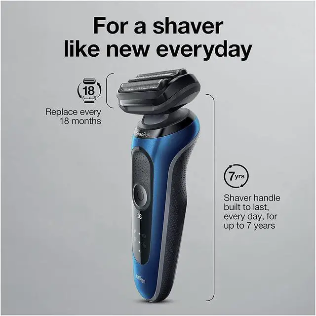 Alt view image 5 of 7 - Braun Series 6 6095cc Electric Razor for Men with SmartCare Center, Beard Trimmer, Stubble Beard Trimmer, Cleansing Brush, Wet & Dry, Rechargeable, Cordless Foil Shaver, Blue