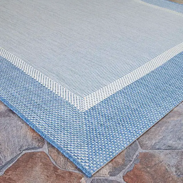 Alt view image 5 of 7 - Couristan Recife Indoor Outdoor Rug - Stria Texture 2' x 3'7" Rectangle in Blue, Hose Washable, Low Pile, Pet- Kid Friendly Home Decor for Living Room, Patio Furniture Set, Kitchen