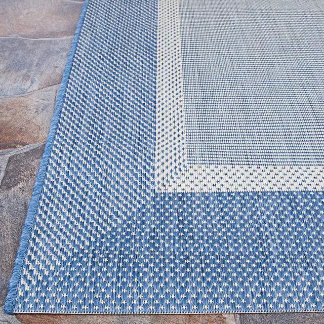 Alt view image 6 of 7 - Couristan Recife Indoor Outdoor Rug - Stria Texture 2' x 3'7" Rectangle in Blue, Hose Washable, Low Pile, Pet- Kid Friendly Home Decor for Living Room, Patio Furniture Set, Kitchen