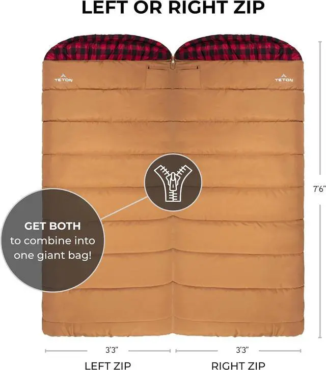 Alt view image 2 of 7 - TETON Sports Deer Hunter Sleeping Bag, Warm and Comfortable Camping Sleeping Bag, Teton Tough Canvas Shell for Camping, Hunting, and Cold Weather