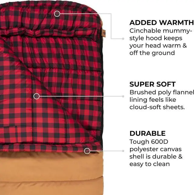 Alt view image 4 of 7 - TETON Sports Deer Hunter Sleeping Bag, Warm and Comfortable Camping Sleeping Bag, Teton Tough Canvas Shell for Camping, Hunting, and Cold Weather