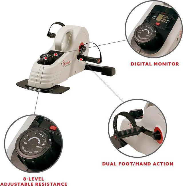 Alt view image 4 of 7 - Sunny Health & Fitness Dual Function Under Desk Pedal Exerciser, Portable Indoor Cardio Mini Bike at Home, Arm/Leg Cycle for Seniors, Optional Magnetic, Motorized & Free SunnyFit App Bluetooth Connect