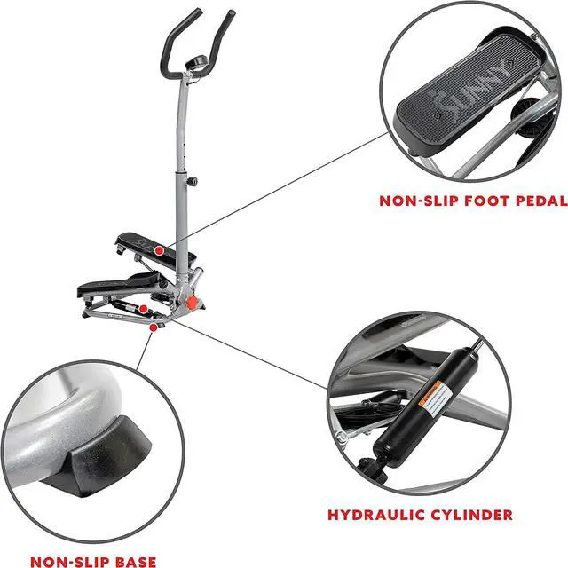 Alt view image 4 of 5 - Sunny Health & Fitness Steppers for Exercise at Home Exercising Workout Cardio Equipment Gym Mini Stair Master Climber Thigh Space Squat Twist Stepper Advanced Twisted Resistance Band Step with Bands