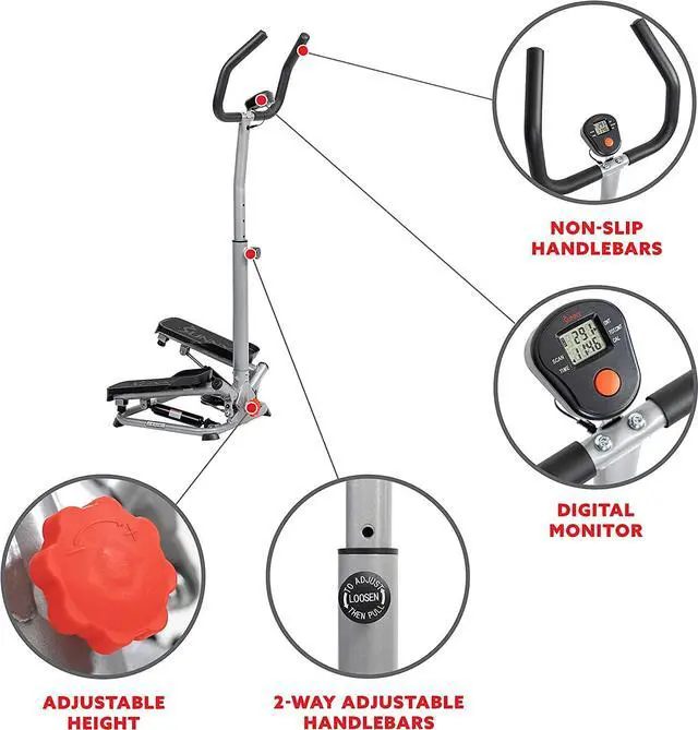 Alt view image 3 of 5 - Sunny Health & Fitness Steppers for Exercise at Home Exercising Workout Cardio Equipment Gym Mini Stair Master Climber Thigh Space Squat Twist Stepper Advanced Twisted Resistance Band Step with Bands