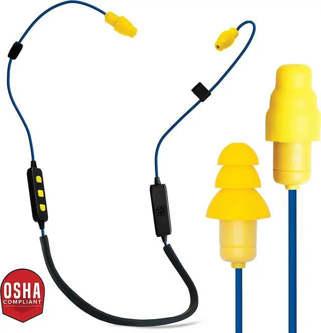 Alt view image 2 of 7 - Plugfones Liberate 2.0 Wireless Bluetooth in-Ear Earplug Earbuds- 29NRR Noise Reduction Headphones with Noise Isolating Mic and Controls (Blue & Yellow)