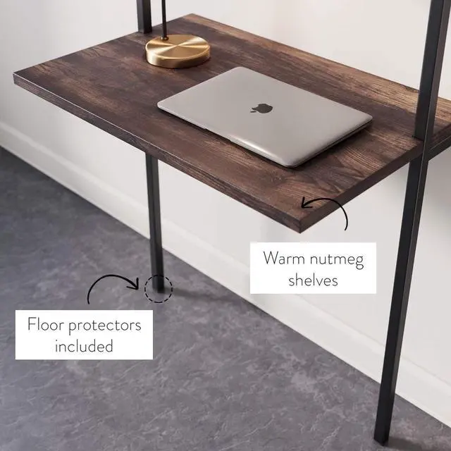 Alt view image 3 of 7 - Nathan James Theo 2-Shelf Industrial Wall Mount Ladder Table, Small Computer or Writing Desk, Nutmeg/Matte Black