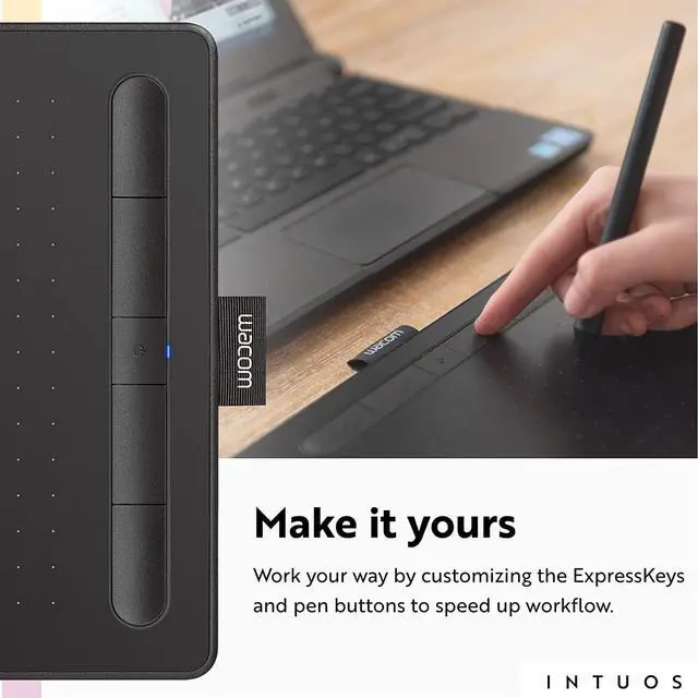 Alt view image 3 of 7 - Wacom Intuos Small Bluetooth Graphics Drawing Tablet, 4 Customizable ExpressKeys, Portable for Teachers, Students and Creators, Compatible with Chromebook Mac OS Android and Windows - Black