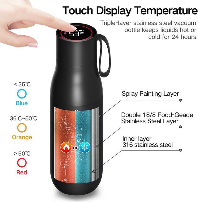 Smart Vacuum Flask Stainless Steel Water Bottle 15oz Thermos with LCD Touch  Screen tempreture Display with Double Wall Vacuum Insulated Sweatproof