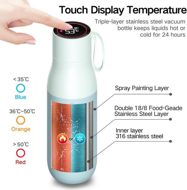 Stainless Steel Sports Water Bottle with LED Temperature Display,Double  Wall Vacuum Insulated Water Bottle, Stay Hot for 24 Hrs,Cold for 24 Hrs  Touch