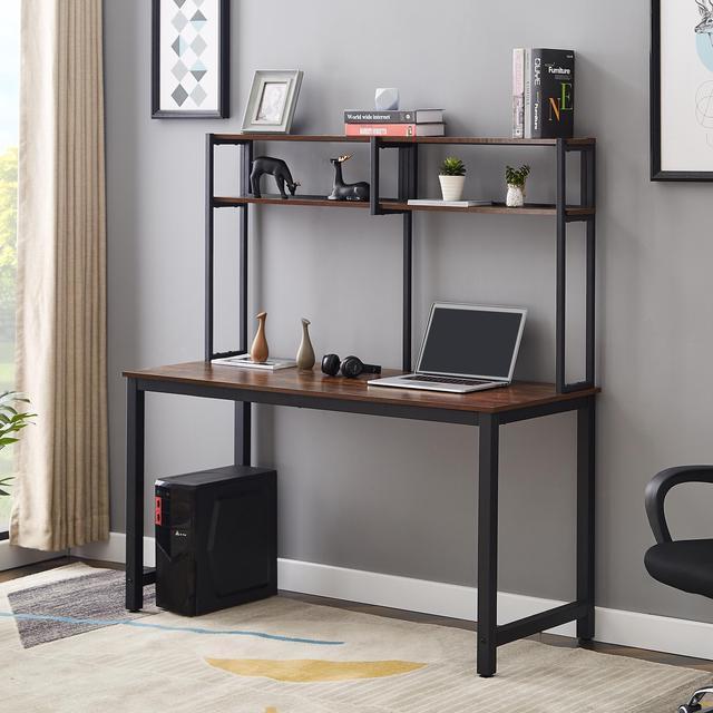 black brown desk with hutch