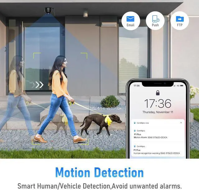 Alt view image 2 of 6 - JideTech 5MP surveillance camera outdoor WiFi, PTZ IP WiFi dome camera outdoor, 355°/90° swiveling, 5X optical zoom, 2-way audio, 20m IR night vision, IP66, supports 128GB SD cards