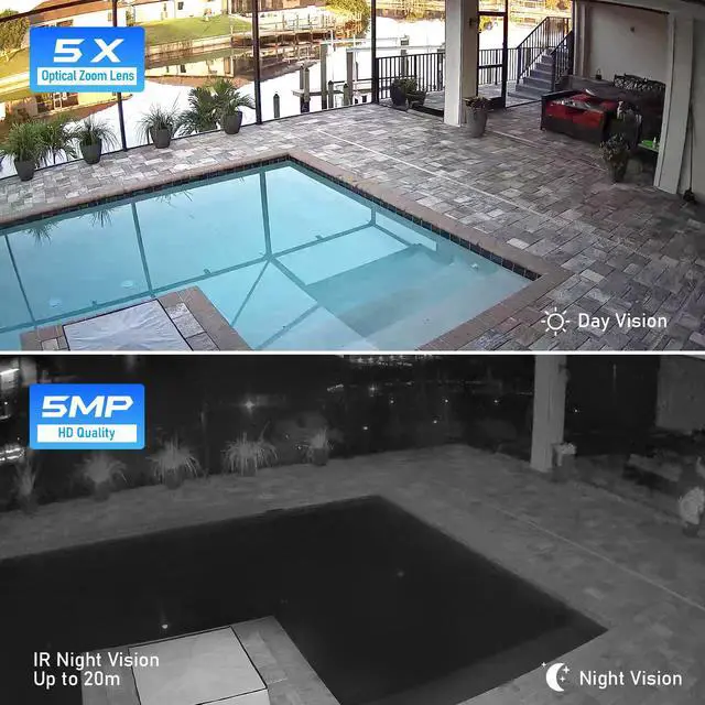 Alt view image 4 of 6 - JideTech 5MP surveillance camera outdoor WiFi, PTZ IP WiFi dome camera outdoor, 355°/90° swiveling, 5X optical zoom, 2-way audio, 20m IR night vision, IP66, supports 128GB SD cards