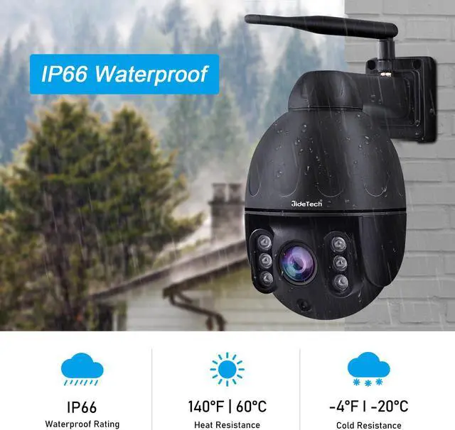 Alt view image 6 of 7 - JideTech 5 x Optical Zoom 5MP Outdoor WiFi Surveillance Camera, PTZ WiFi IP Camera, Outdoor, Rotating 355°/90°, Color Night Vision 50-80m, Personal Detection, Auto Tracking, 2-way Audio, IP66/Black