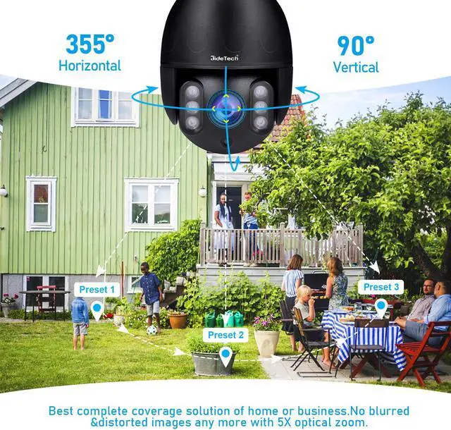 Alt view image 7 of 7 - JideTech 5 x Optical Zoom 5MP Outdoor WiFi Surveillance Camera, PTZ WiFi IP Camera, Outdoor, Rotating 355°/90°, Color Night Vision 50-80m, Personal Detection, Auto Tracking, 2-way Audio, IP66/Black