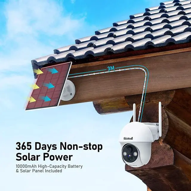 Alt view image 3 of 7 - JideTech Solar Security Camera Outdoor,Wireless 2.4G WiFi 360° View Pan Tilt Solar Powered Battery Camera with 1080P Night Vision, 2-Way Talk, Motion Detection, Strobe Light/Spotlight, Cloud Storage