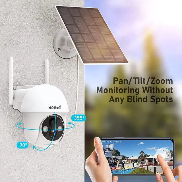 Alt view image 7 of 7 - JideTech Solar Security Camera Outdoor,Wireless 2.4G WiFi 360° View Pan Tilt Solar Powered Battery Camera with 1080P Night Vision, 2-Way Talk, Motion Detection, Strobe Light/Spotlight, Cloud Storage