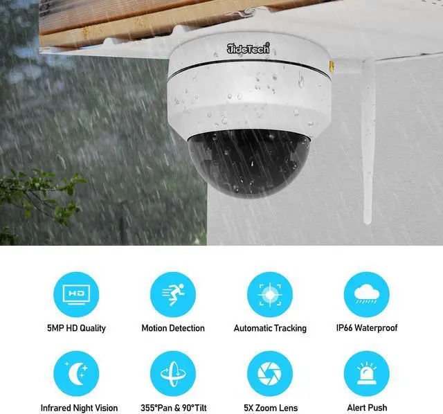 Alt view image 6 of 7 - JideTech PTZ PoE IP Camera 2MP HD Dome 1080P Surveillance Cameras 4X Optical Zoom Automatic Tracking, Pan Tilt 355°/90° Smart 265 Home Security Camera for Indoor and Outdoor, IP66 Waterproof