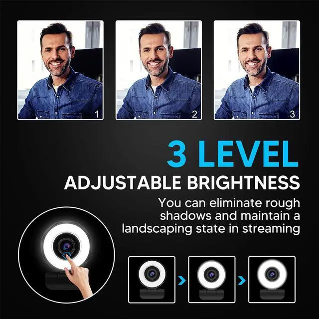 Alt view image 5 of 7 - JideTech Webcam with Microphone, 4MP FHD 30fps USB Streaming Ring Light Webcam with Tripod, Computer Camera Plug and Play Facecam for Windows/Mac (2K)