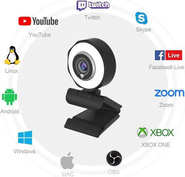 Alt view image 7 of 7 - JideTech Webcam with Microphone, 4MP FHD 30fps USB Streaming Ring Light Webcam with Tripod, Computer Camera Plug and Play Facecam for Windows/Mac (2K)