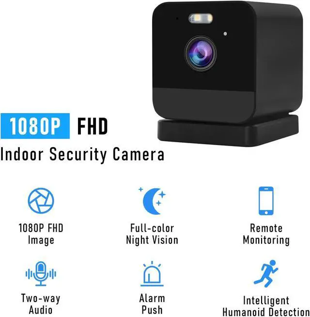 Alt view image 2 of 7 - JideTech 1080P Indoor Security Camera, 2.4Ghz WiFi Smart Home Security Camera with Motion Detection/Color Night Vision/24/7 Live View/Spotlight & Siren/2-Way Audio/Support Alexa/Cloud/TF