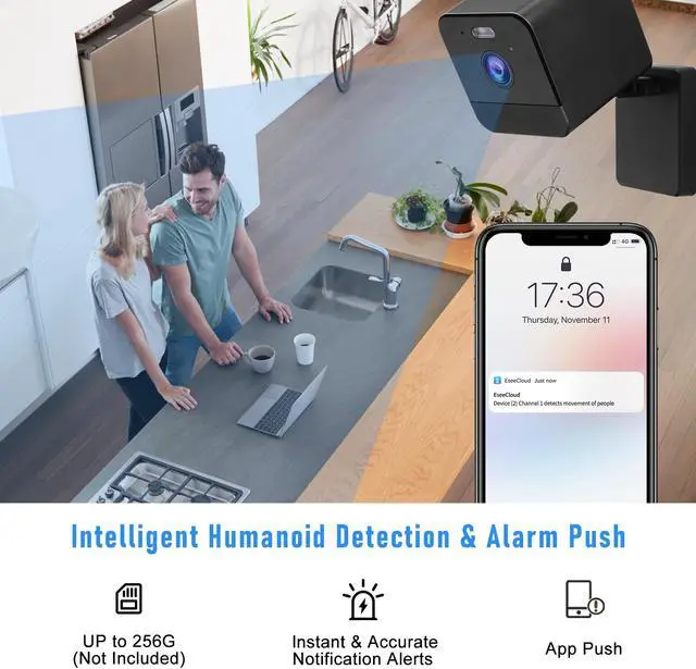Alt view image 5 of 7 - JideTech 1080P Indoor Security Camera, 2.4Ghz WiFi Smart Home Security Camera with Motion Detection/Color Night Vision/24/7 Live View/Spotlight & Siren/2-Way Audio/Support Alexa/Cloud/TF