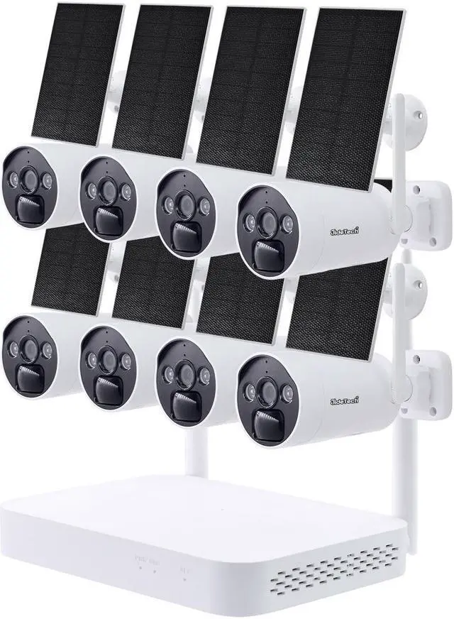 Main image of JideTech Outdoor Surveillance Camera, WLAN System with 8CH Wireless NVR, 8x4MP Solar Surveillance Camera Battery with 2-Way Audio, PIR Motion Detection, IP65 Waterproof, Infrared Night Vision
