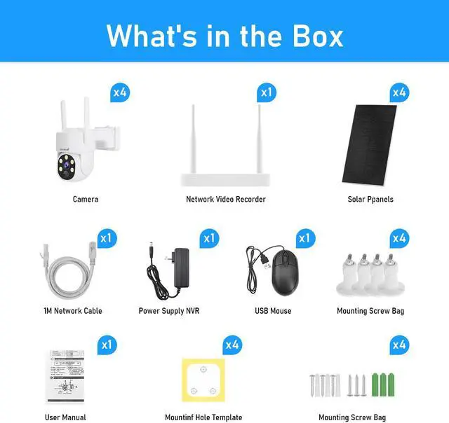 Alt view image 7 of 7 - JideTech Solar Security Cameras Wireless Outdoor System | 4pcs 2K Ultr Pan Tilt Home Solar Security Camera with Human Detection, Spotlight | 4CH Smart NVR, 60 Days Local Storage, 0 Monthly Fee