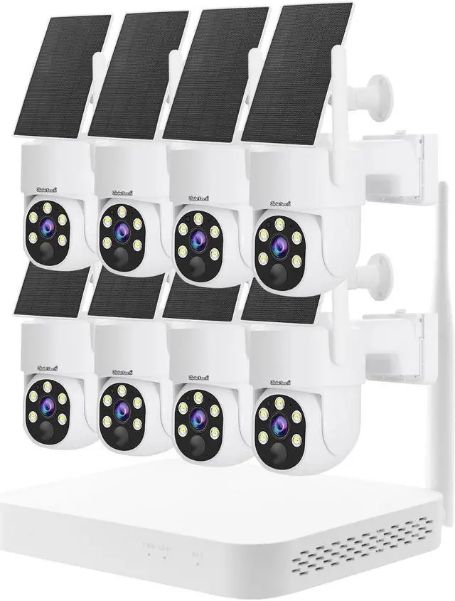 Main image of JideTech Solar Security Cameras Wireless Outdoor System | 8pcs 2K Ultr Pan Tilt Home Solar Security Camera with Human Detection, Spotlight | 8CH Smart NVR, 60 Days Local Storage, 0 Monthly Fee