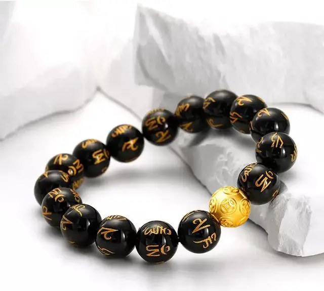 Alt view image 2 of 5 - JideTech 10mm Feng Shui Black Obsidian Bracelet, Hand Carved Wealth Luck Stone Bracelet with Pi Xiu Round Beads for Women Man, Box Included