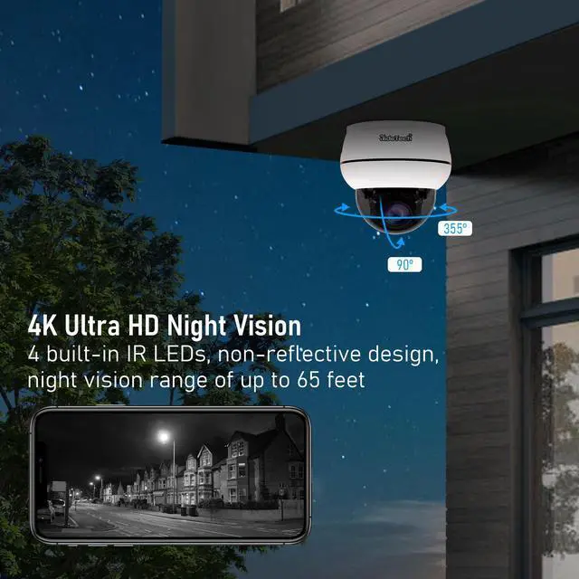 Alt view image 3 of 7 - JideTech 10X Hybrid Zoom Outdoor 4K 8MP PTZ PoE IP Dome Camera, Auto Tracking, Pan Tilt Camera with IR Night Vision, Human/Vehicle Detection, Two Way Talk, SD Card Slot, Compatible for Hikvision, IP66